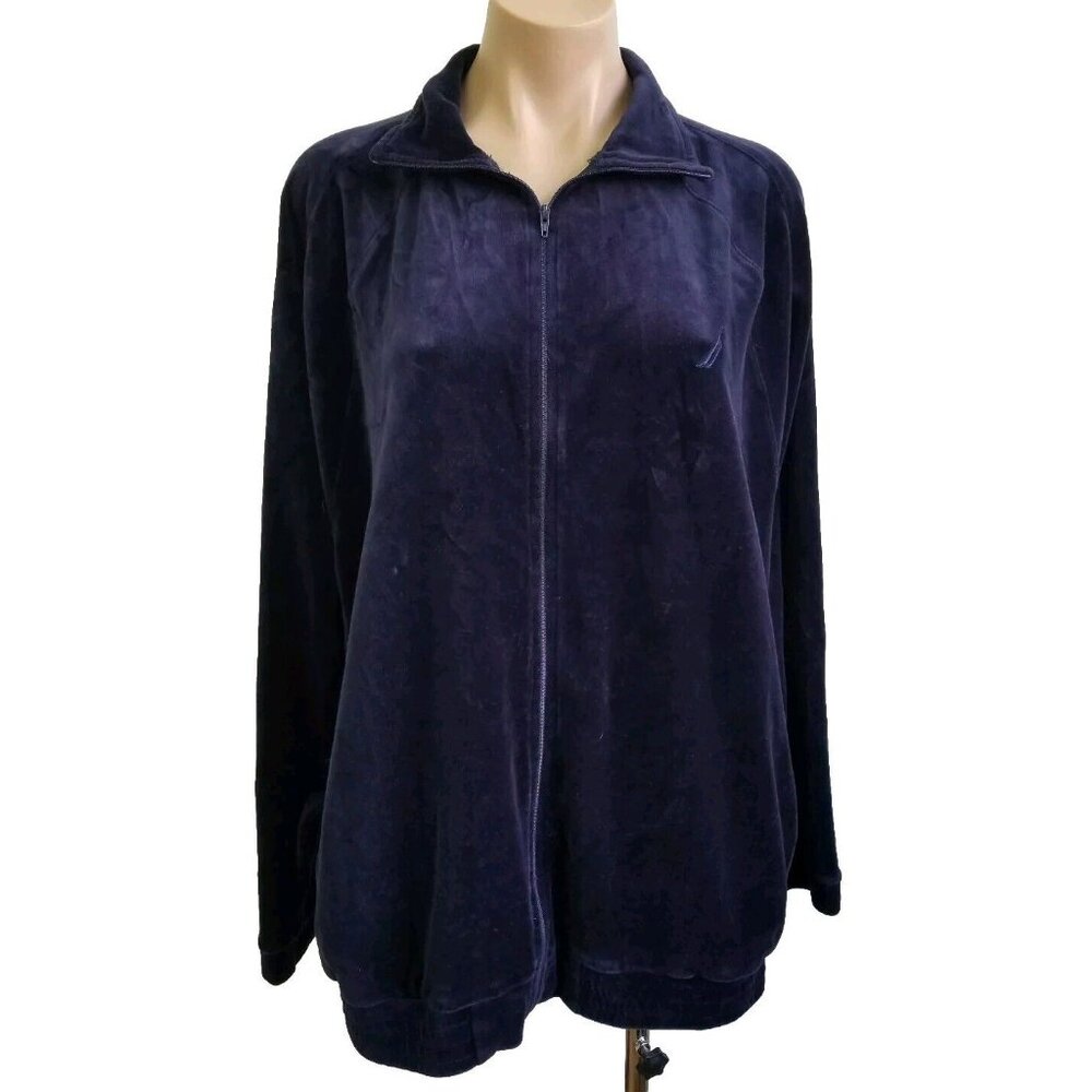 Dark Blue Nautica Velour Zip Track Jacket Size Large